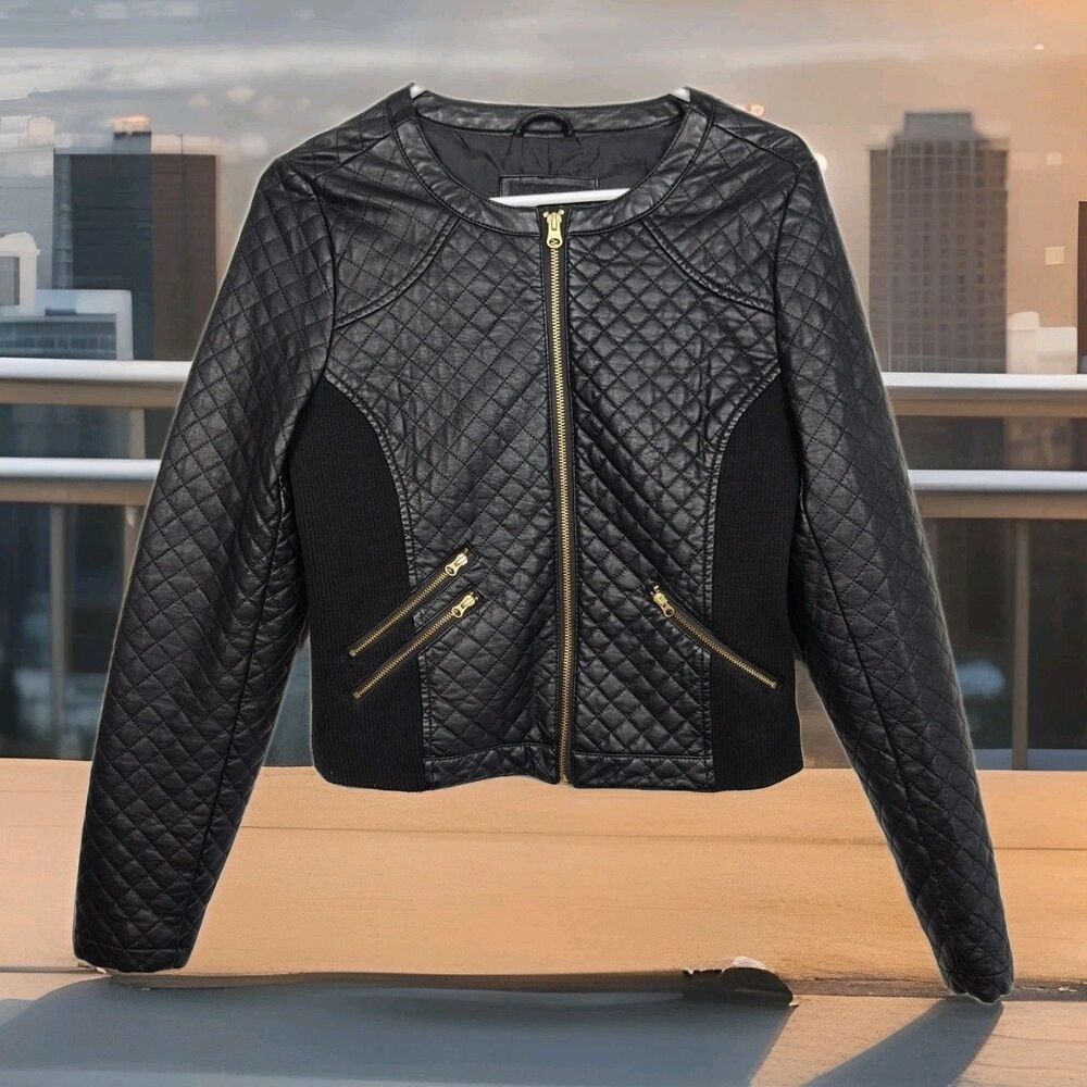 Maurices women's faux leather full-zip motorcycle jacket, size M, black, pockets